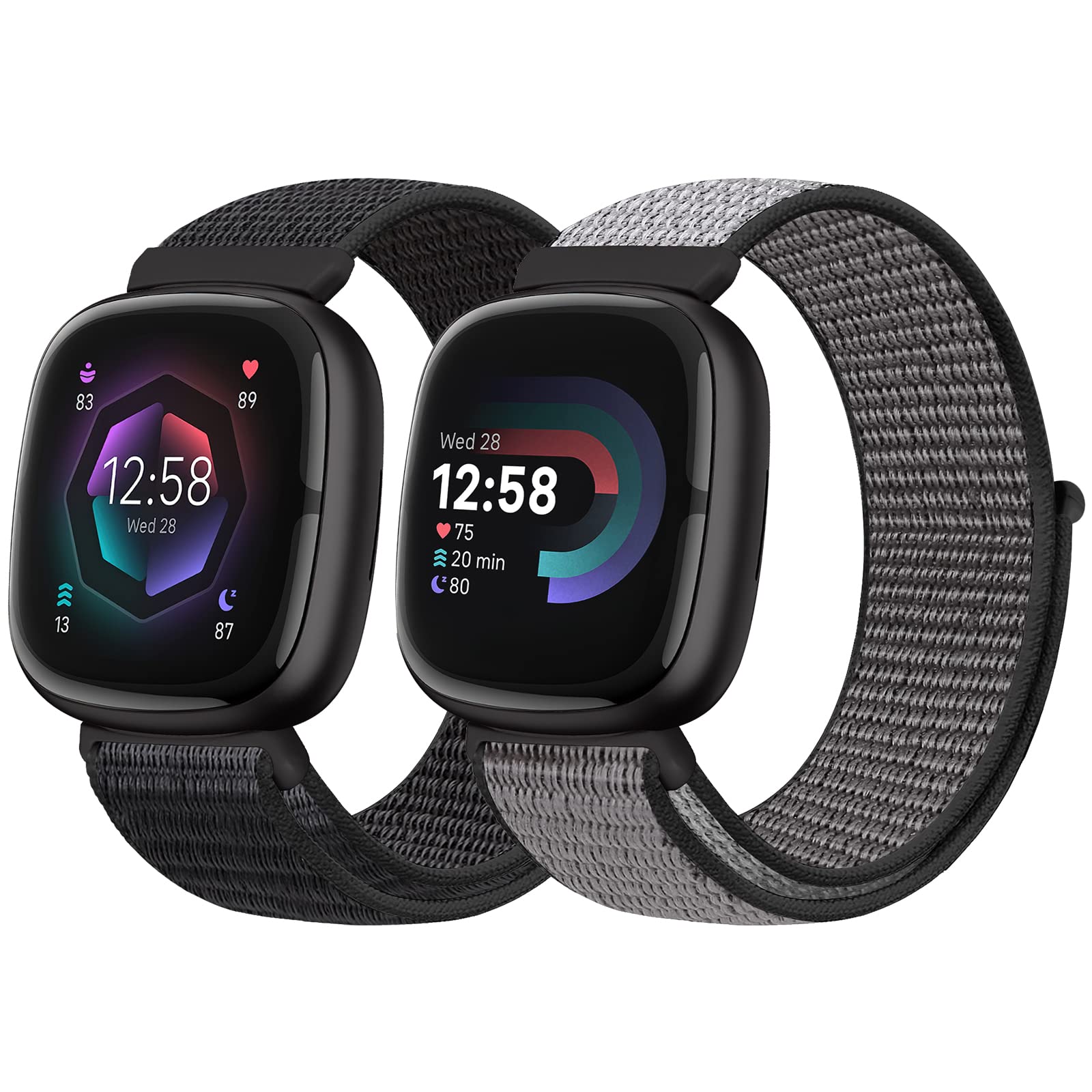 Runostrich Nylon Loop Straps Compatible with Fitbit Versa 4/Sense 2/Versa 3/Sense, Soft Breathable Sport Adjustable Replacement Band Women Man Wristband Accessories