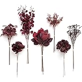 Ling's moment Artificial Greenery Stems Box Set, 35pcs with 7 Kinds of Faux Flowers Picks for DIY Bridal Bouquets Wedding Floral Arrangement Table Centerpieces, Moody Burgundy