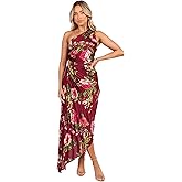 Petal & Pup Womens Kleo One Shoulder Maxi Dress - Burgundy Floral