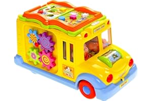 PowerTRC Interactive School Bus Toy with Flashing Lights & Sounds, Cartoon Activity Bus for Toddlers, Educational Bus Toys for Kids