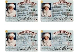 PANDAXU 4Pcs Santa Claus Lost Drivers License,Novelty Santa Claus Card Flight License,Christmas Eve Key Box Gift Xmas Tree Ornament for Kids Adults New Year Christmas Tree Decoration Party Decor