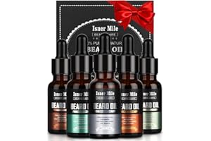 ISNER MILE 5 Pack Beard Oil Kit: Sandalwood Orange Cedarwood Sage Unscented for Beard Care & Conditioner, Christmas Stocking Stuffers for Adults Men, Birthday Gifts for Him Boyfriend Dad Husband