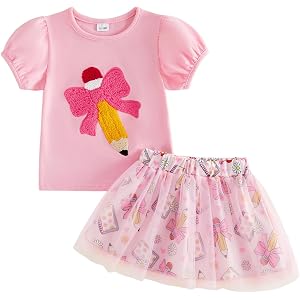 Kayotuas Toddler Girl Summer Clothes Back to School Outfit Bow Shirt Tulle Skirts Set Cute First Preschool Kindergarten Dress