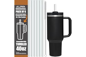ALINK [DISHWASHER SAFE] 6 Pack Replacement Straws for Stanley 40 oz 30 oz Cup Tumbler, 12 inch Long Clear Reusable Plastic Straws with Brush for Stanley, Owala, Yeti Tumbler, BPA FREE