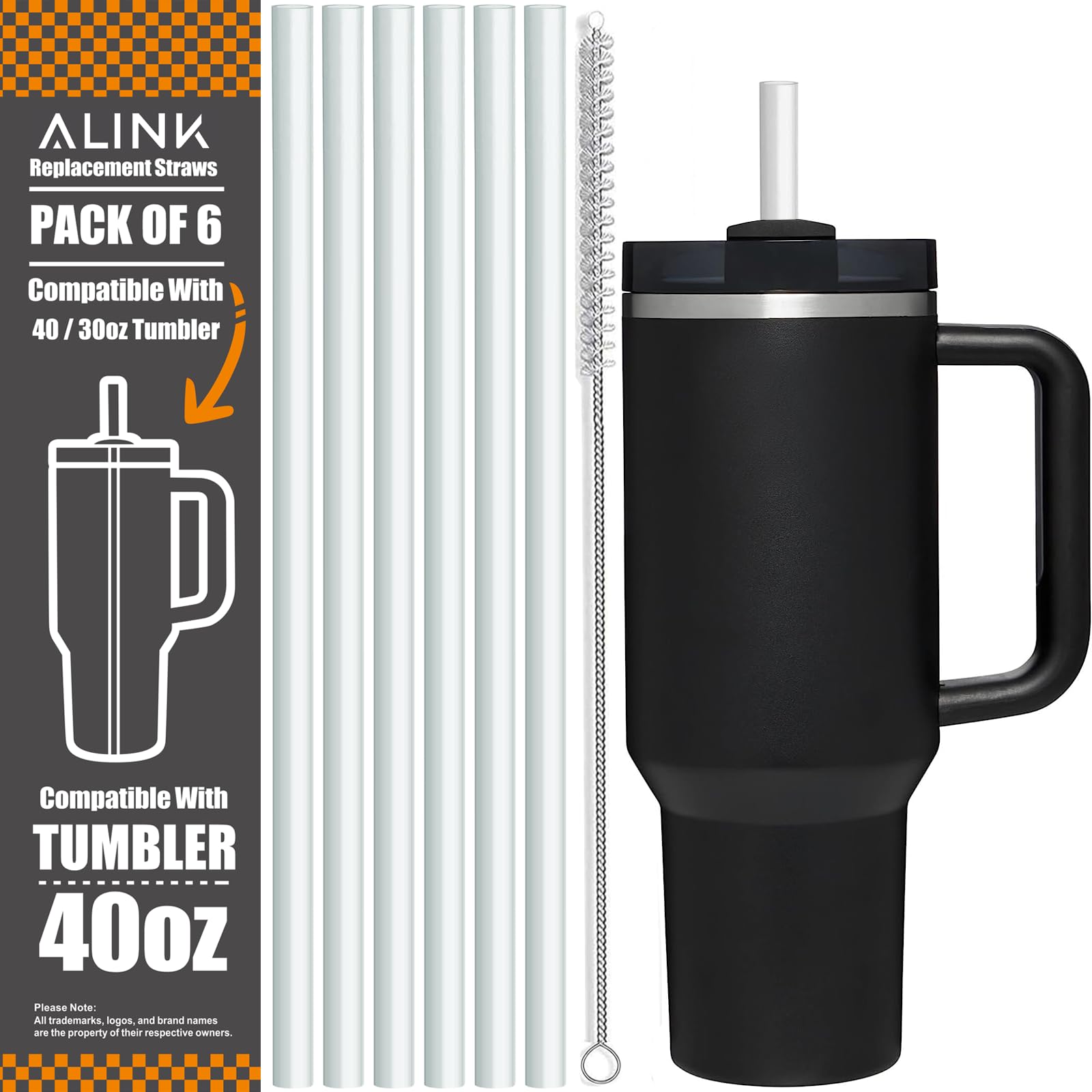 Photo 1 of [DISHWASHER SAFE] 6 Pack Replacement Straws for Stanley 40 oz 30 oz Cup Tumbler, 12 inch Long Clear Reusable Plastic Straws with Brush for Stanley, Owala, Yeti Tumbler, BPA FREE
