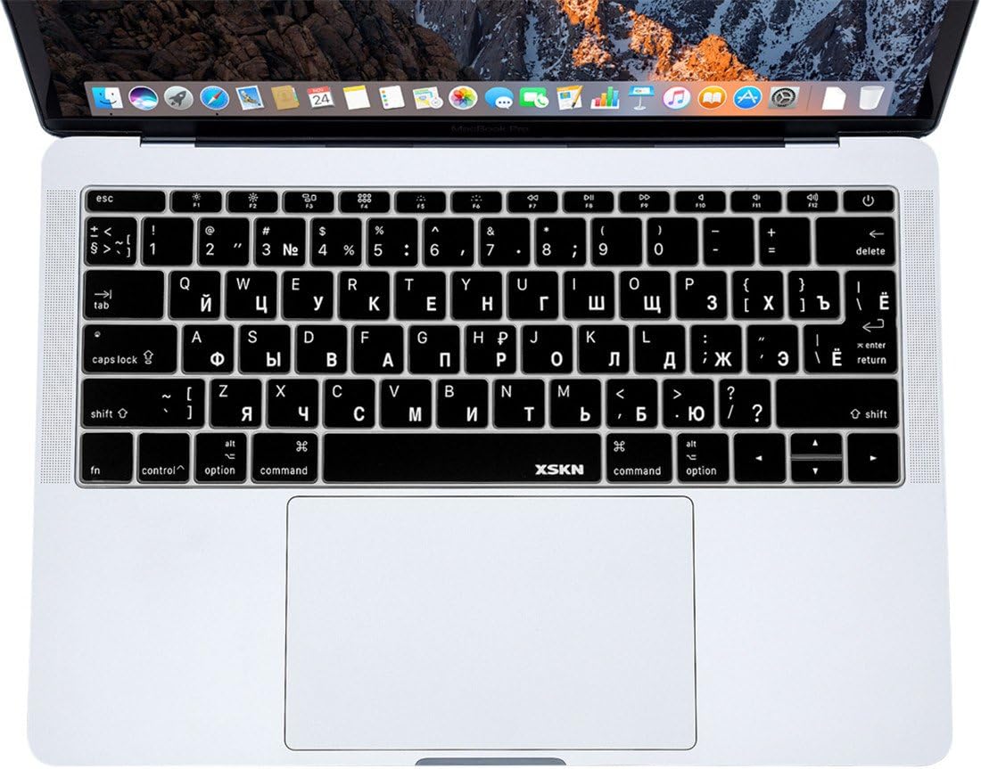 XSKN Russian/English Black Silicone Keyboard Skin Cover for Shallow Keys New&nbsp;MacBook Pro 13 (2016 Released A1708, No Touch Bar) and MacBook 12 (2015 Released A1534),&nbsp;US EU Version