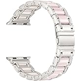 Moolia Metal Band Compatible with Apple Watch Band 42/44/45/46/49mm Women Rhinestones Resin Wristband Bling Diamond Bracelet for iWatch Series 11 10 9 8 7 6 5 4 3 2 1 SE Ultra(1/2/3), Starlight/Pink