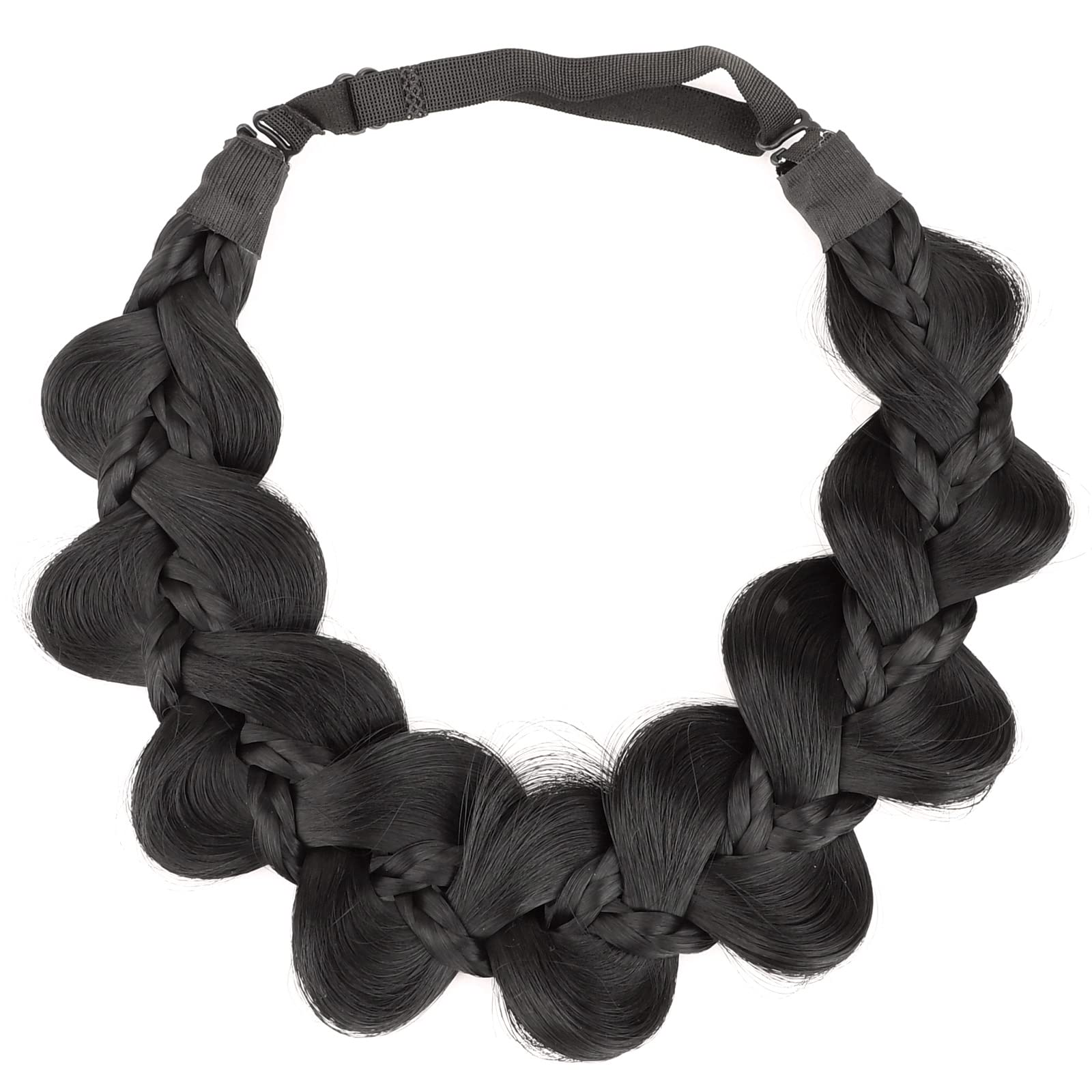 Gledola Bridal Hair Accessories Wide Kinky Fishtail Plaited Braids Headband Braided Synthetic Hair Elastic Stretch, for Women, Bride (Natural Black)