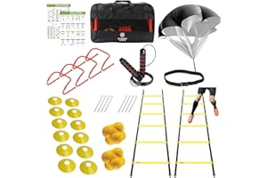 STRIKERSTEPS 2x 20ft Agility Ladder Speed Training Set – Double Ladder Kit with 12 Cones, 4 Adjustable Hurdles, Jump Rope & Running Parachute | Agility Equipment for Soccer, Football, Basketball, Kids & Adults