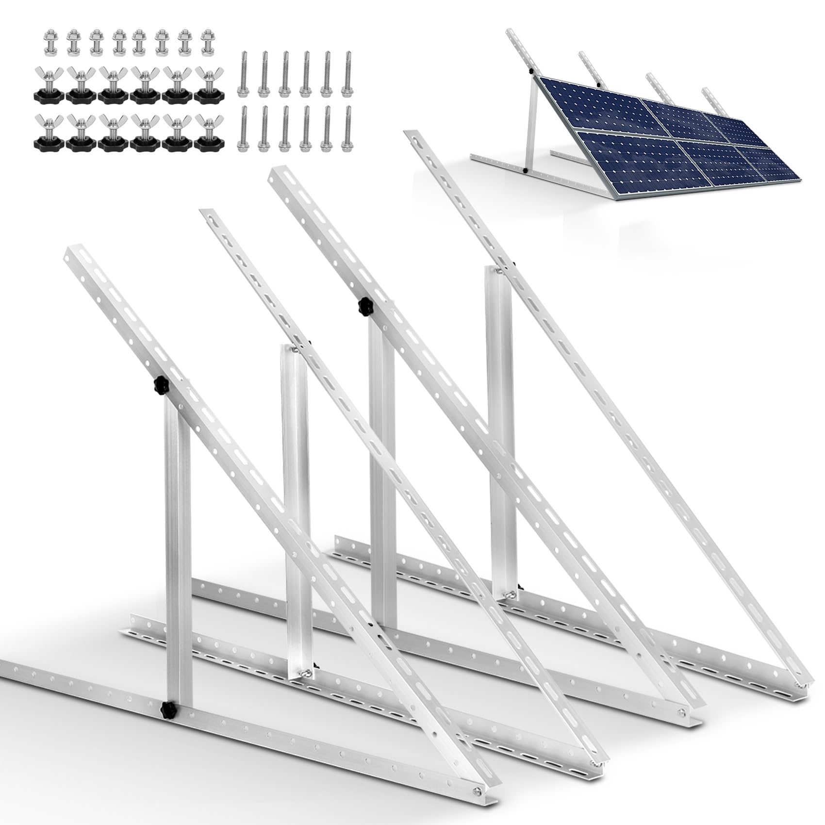 Photo 1 of 2 Sets (4 Pack) 45inch Adjustable Solar Panel Tilt Mount Brackets with Foldable Tilt Legs for 45" Panels | 2400Pa Windproof Adjustable Brackets Kit for RV/Roof/Ground Fits EcoFlow/Jackery/Bouge RV