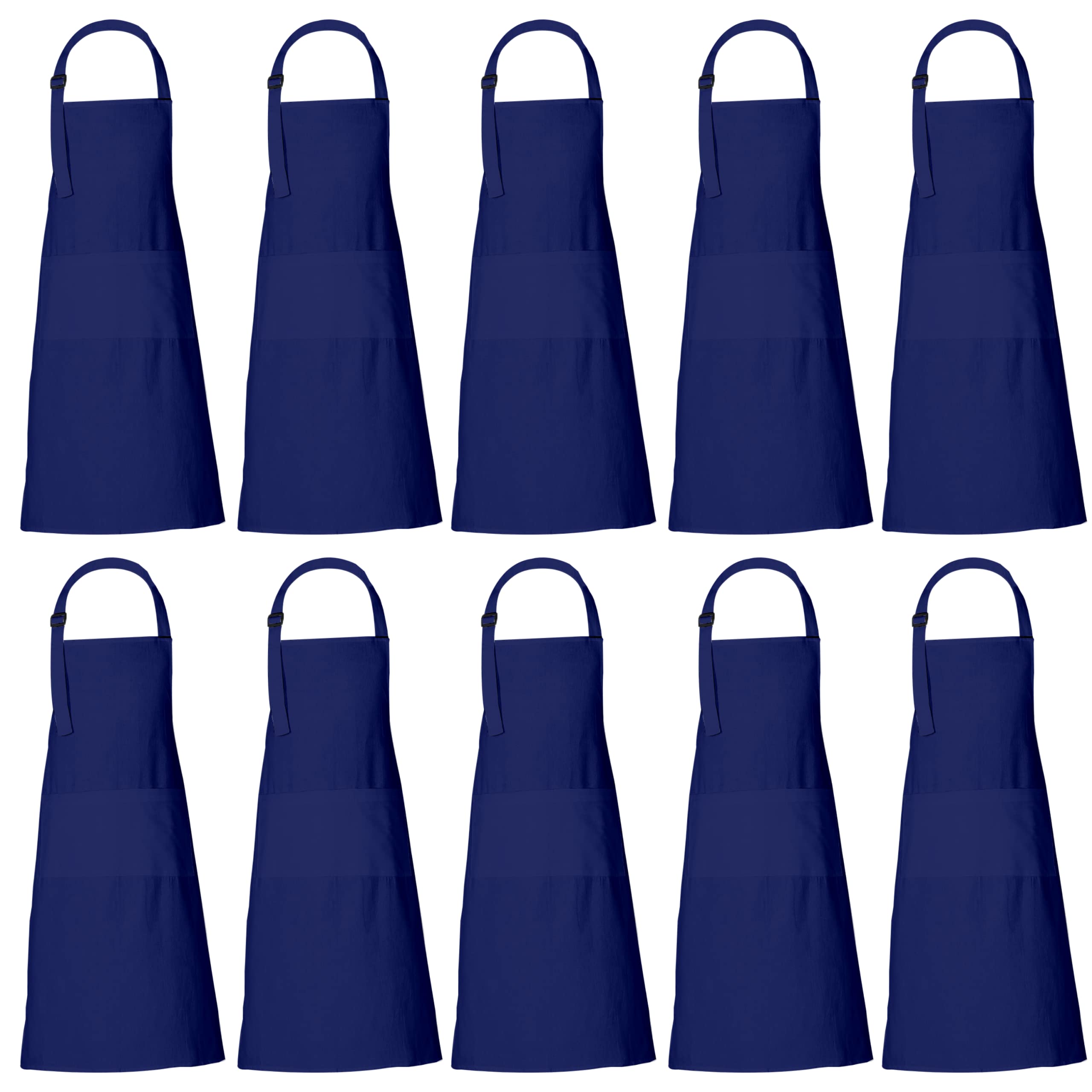 RAJRANG Dark Blue Cotton Chef Aprons for Men & Women – 35x27 Inch Cooking Aprons with Adjustable Neck Strap & 3 Pockets – Unisex Kitchen Apron, Pack of 10