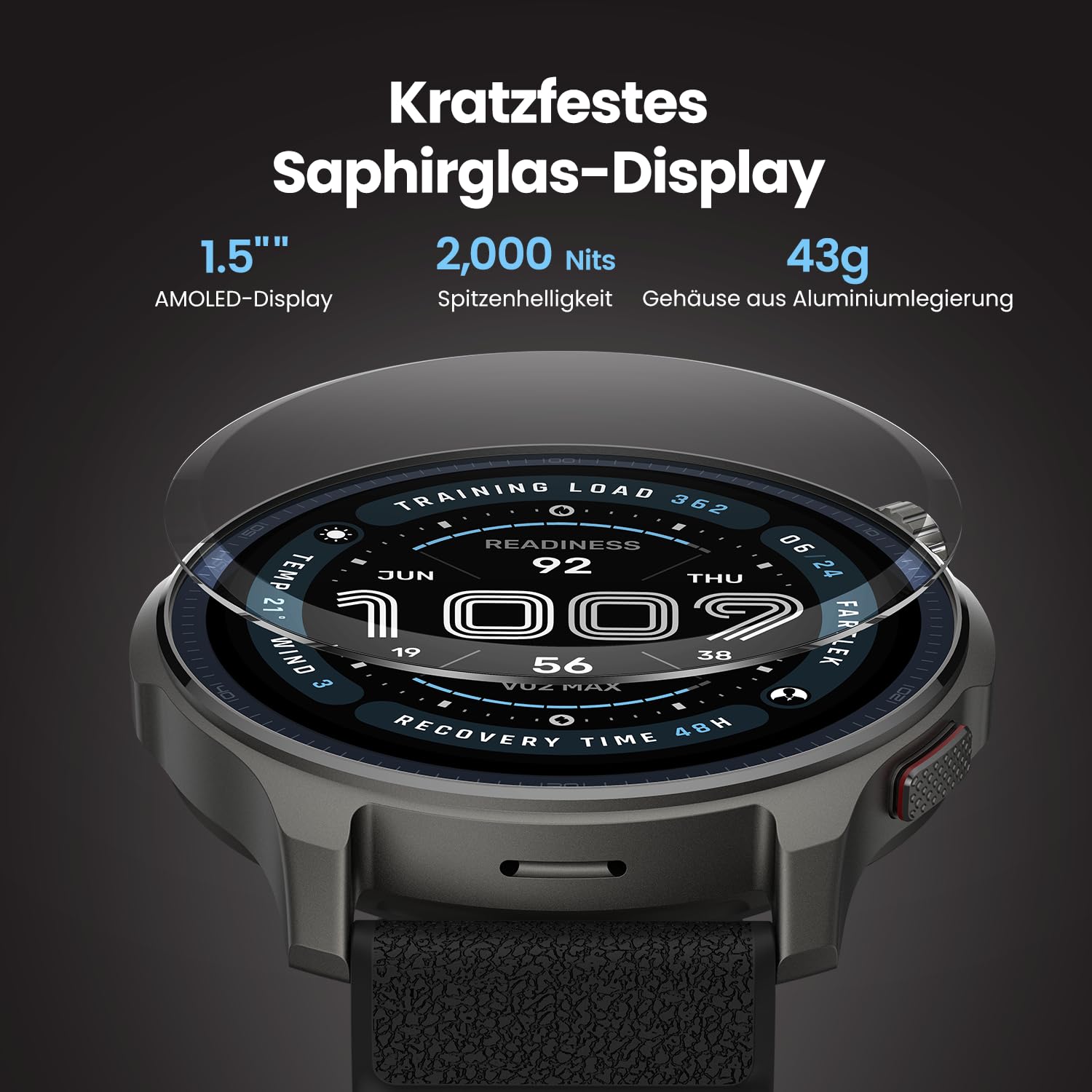 Amazfit Balance 2 Smartwatch 47mm 1.5'' AMOLED Sapphire Glass, Offline-Karten, Dualband-GPS, 21 Tage Akkulaufzeit, 170+ Sportmodi, HYROX & Golfmodus, Herzfrequenz & Schlaftracking für Android & iPhone 2