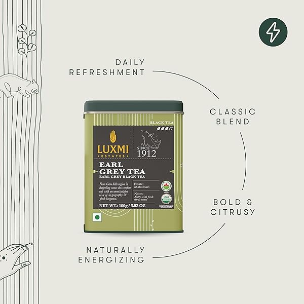 LUXMI ESTATES GARO HILLS EARL GREY TEA 100GM TIN | CERTIFIED ORGANIC BLACK TEA