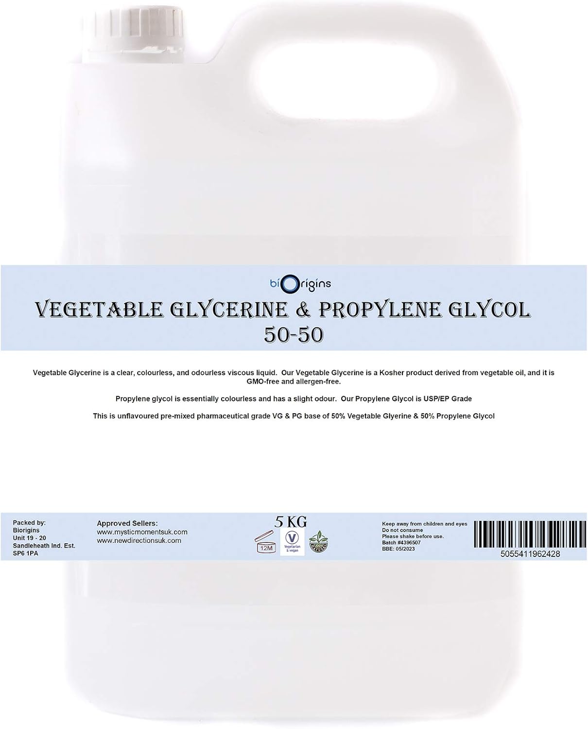 Vegetable Glycerine & Propylene Glycol Base VGPG 5050 5Kg