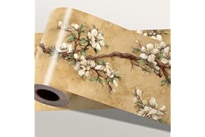 IOHEFY Vintage Blossom Wallpaper Border 196x4 Inch Beige Floral Branch Peel and Stick Wall Border Removable Decorative Vinyl Trim for Bathroom Bedroom Kitchen Living Room Decor