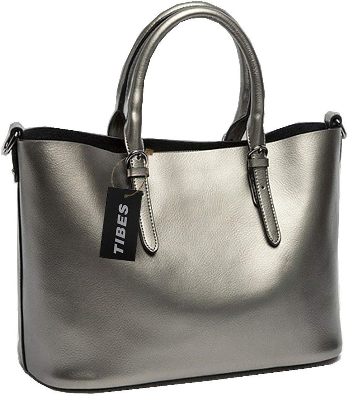 Tibes Genuine Leather Large Vacation Tote Lady Handbag Purse