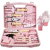 Grenebo 12-Piece Womens Gardening Tools Gift Set, Rust-Proof & Heavy-Duty Garden Tools with Durable Carrying Case, Fashionabl