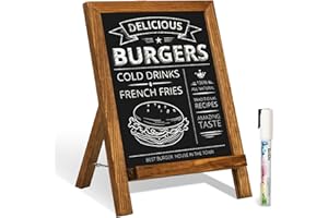 QUEENLINK Magnetic Chalkboard Sign with Stand, 9.5" x 14" Tabletop Wooden Framed Chalk Board, Small Desktop Menu Board for Kitchen Vintage Wedding（Brown）
