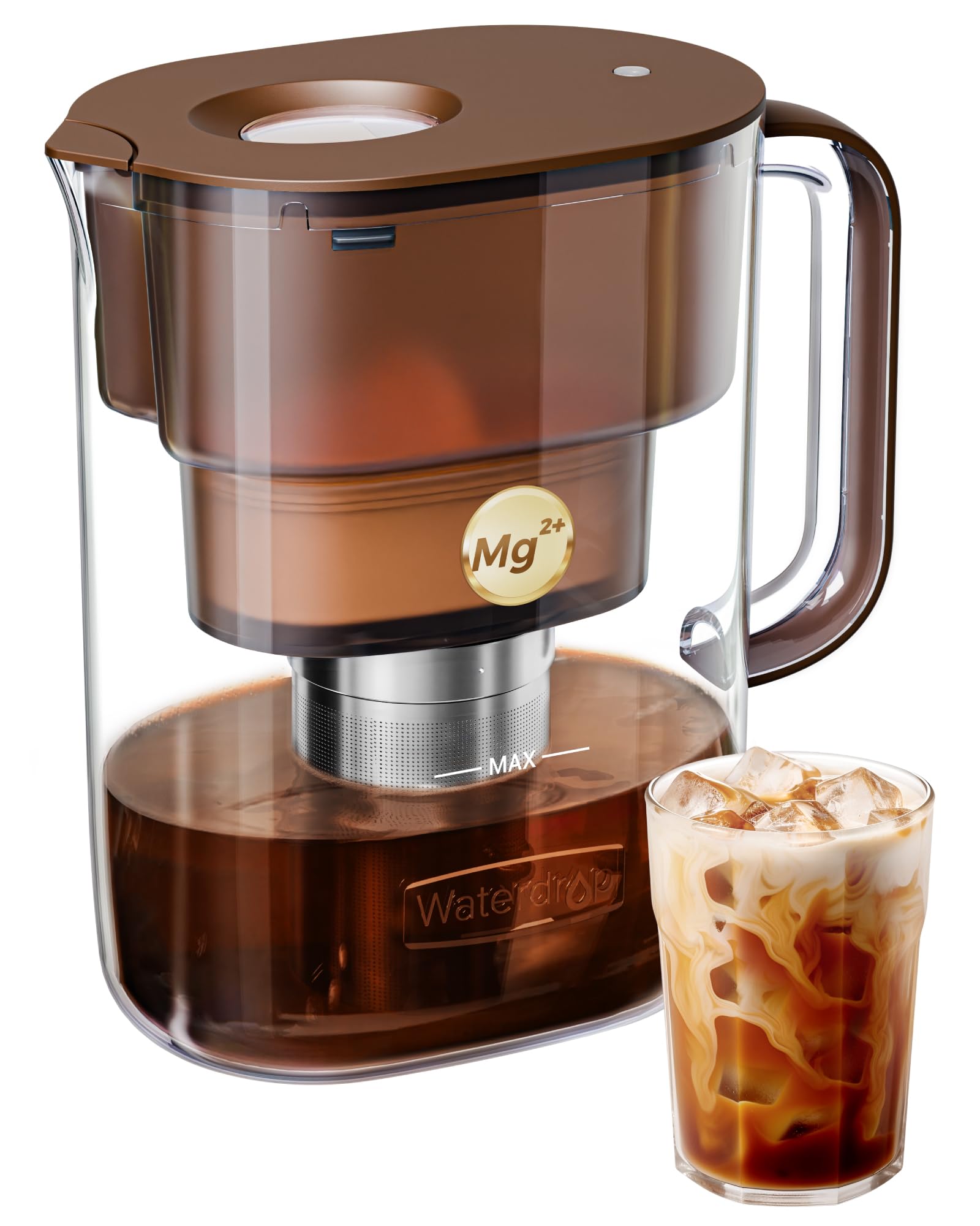 Waterdrop Cold Brew Coffee Maker with 1 Magnesium Water Filter, Well-Balanced Acidity, Unlocks Flavor and Aroma, BPA-Free, Precision Fine Mesh Filter for Iced Coffee, Tea, Lemonade, Brown Image