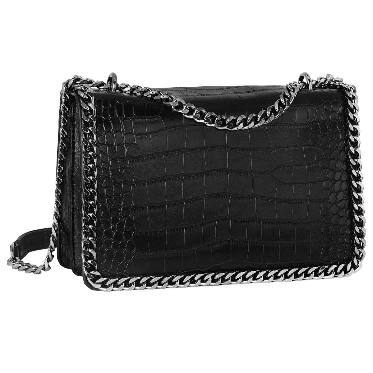 CRAZYCHIC Women's Chain Quilted Crossbody Bag Snake Skin PU Leather Shoulder Handbag Clutch Purse Black Crocodile