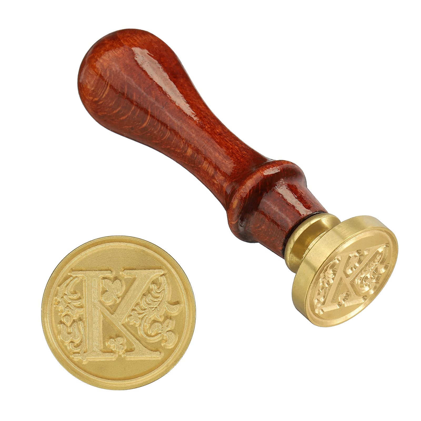 PATIKIL Letter Wax Seal Stamp, Alphabet K Wooden Handle 25mm Removable Retro Brass Head Classic Sealing Stamp for Envelope Invitation Card Wedding Gift Decoration