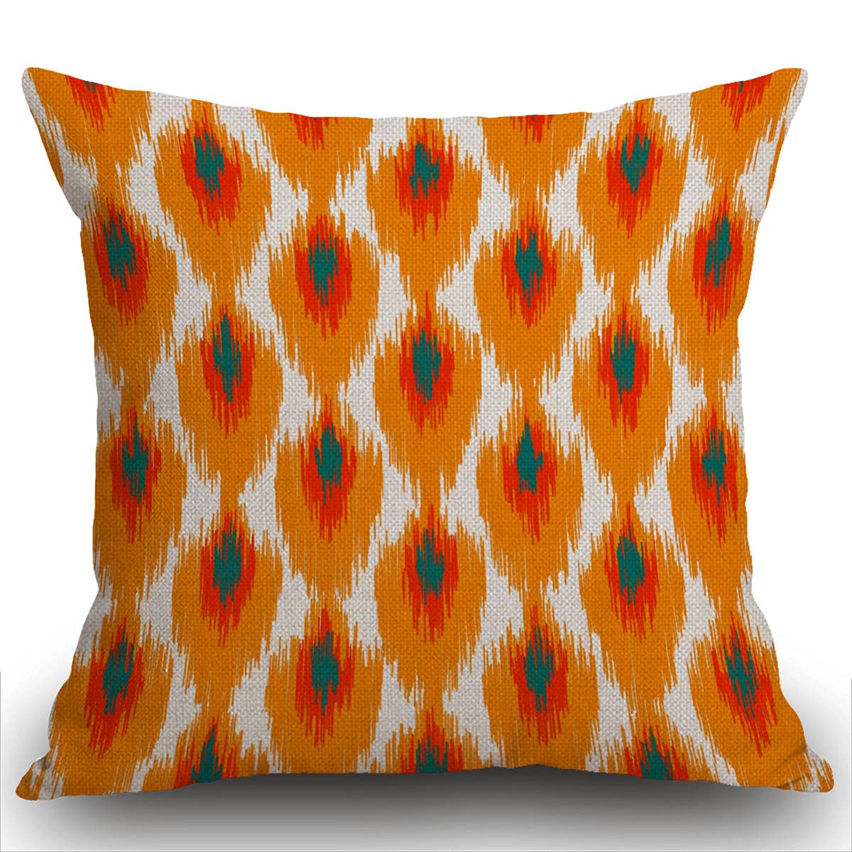 Smooffly Decorative Cushion Cover Cute Aztec Orange Teal Abstract Tribal Ikat Diamond Retro Hipster Home Decor Throw Pillow Cover Pillow case 18x18 inch 45 x 45 cm