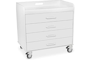 TrippNT 51041 Polyethylene Extra Wide Compact Locking Cart, 27" Width x 27" Height x 17" Depth, 4 Drawers, White