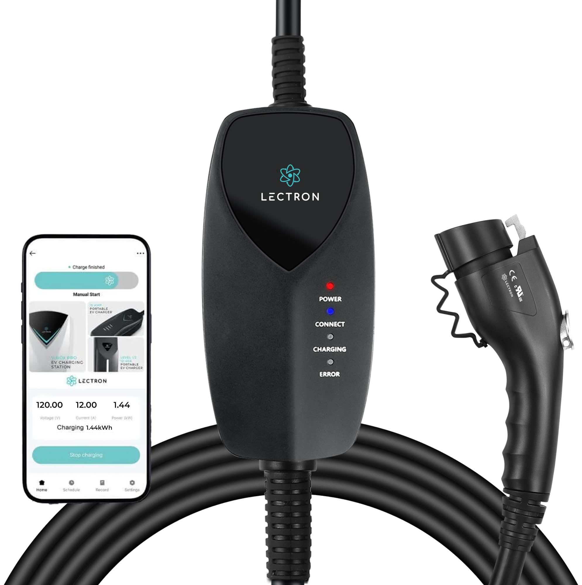 Photo 1 of Lectron Level 1 J1772 EV Charger (WiFi) with App Control - 120V, 12 Amp, & 16 ft Cord - Portable Charger for J1772 EVs with NEMA 5-15 Plug - Compatible with All J1772 Evs