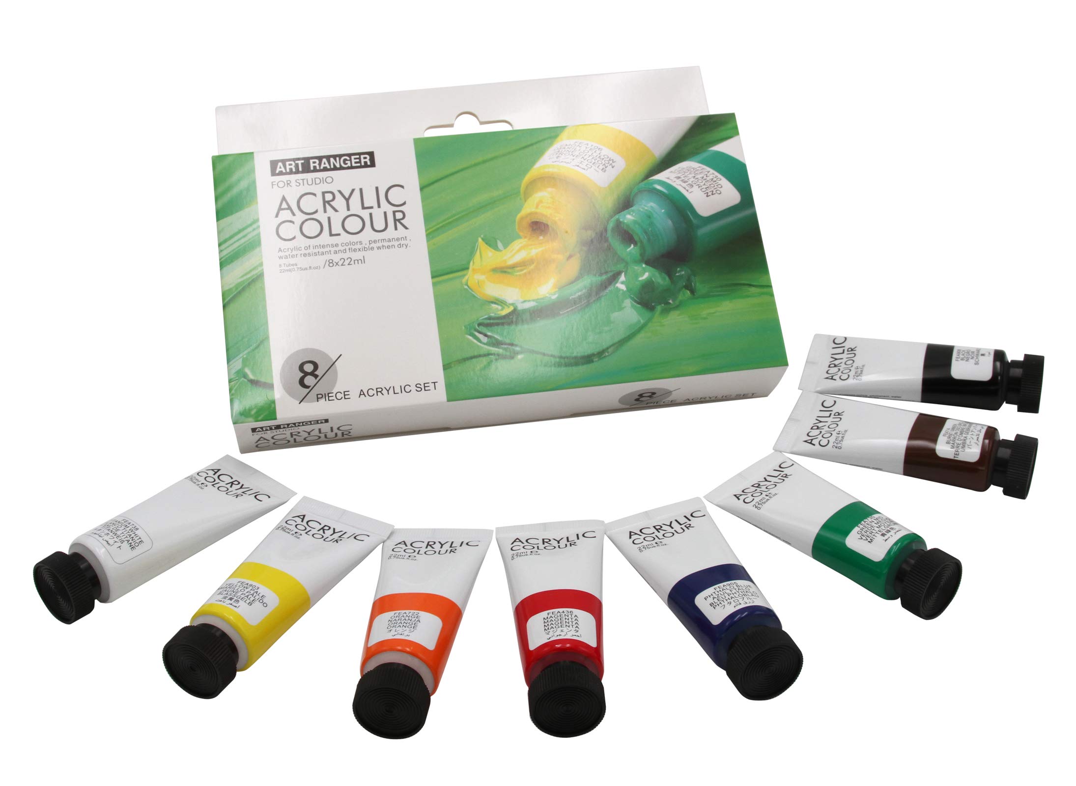 Paintersisters Acrylic Paint Set 8 x 22 ml - Basic Colours - Artist Colours for Beginners & Hobby, Opaque & Easy to Mix, Painting Colours for Canvas, Paper & Wood, Acrylic Paint Set Art Ranger
