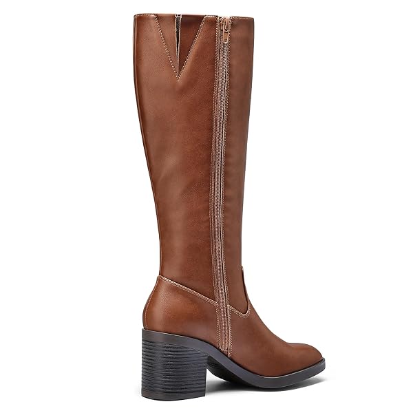 MYSOFT WOMEN’S KNEE HIGH BOOTS SQUARE TOE CHUNKY BLOCK STACKED HEEL TALL BOOTS WITH SIDE ZIPPER