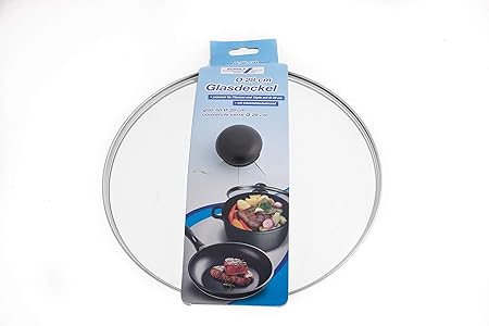TOP Glasdeckel mit Knopf und Edelstahlschutzrand 28 cm Ø für Bratpfannen Töpfe