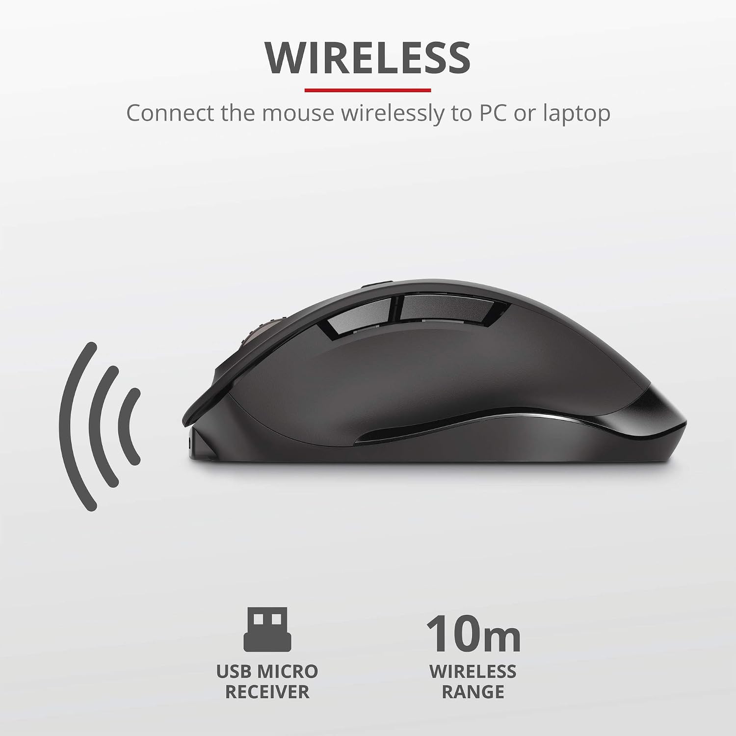 Trust Fyda Rechargeable Wireless Mouse, Ergonomic Design, USB Receiver Storable Inside the Mouse, 10 m Range, 800-2400 DPI - Image 5