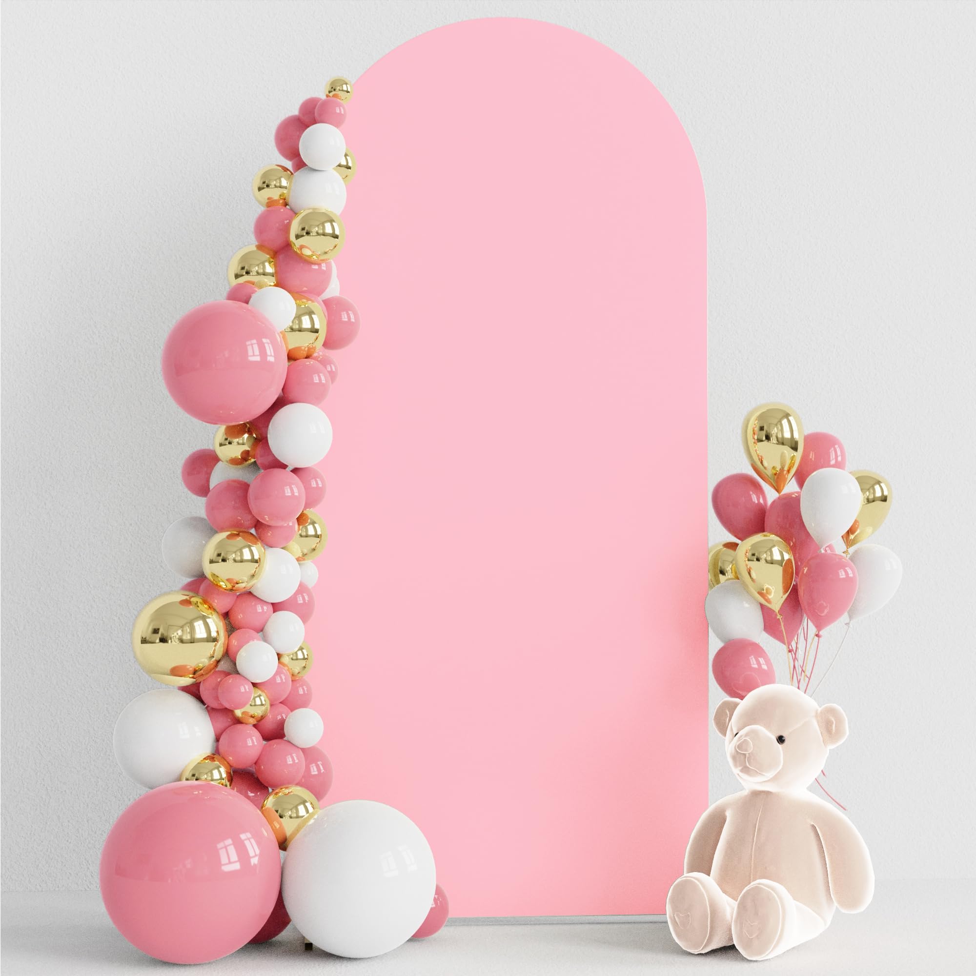 Photo 1 of Wokceer 6FT Wedding Arch Cover Spandex Fitted Wedding Arch Stand Covers Round Top Chiara Arch Backdrop Cover for Birthday Party Ceremony Banquet Decoration Pink