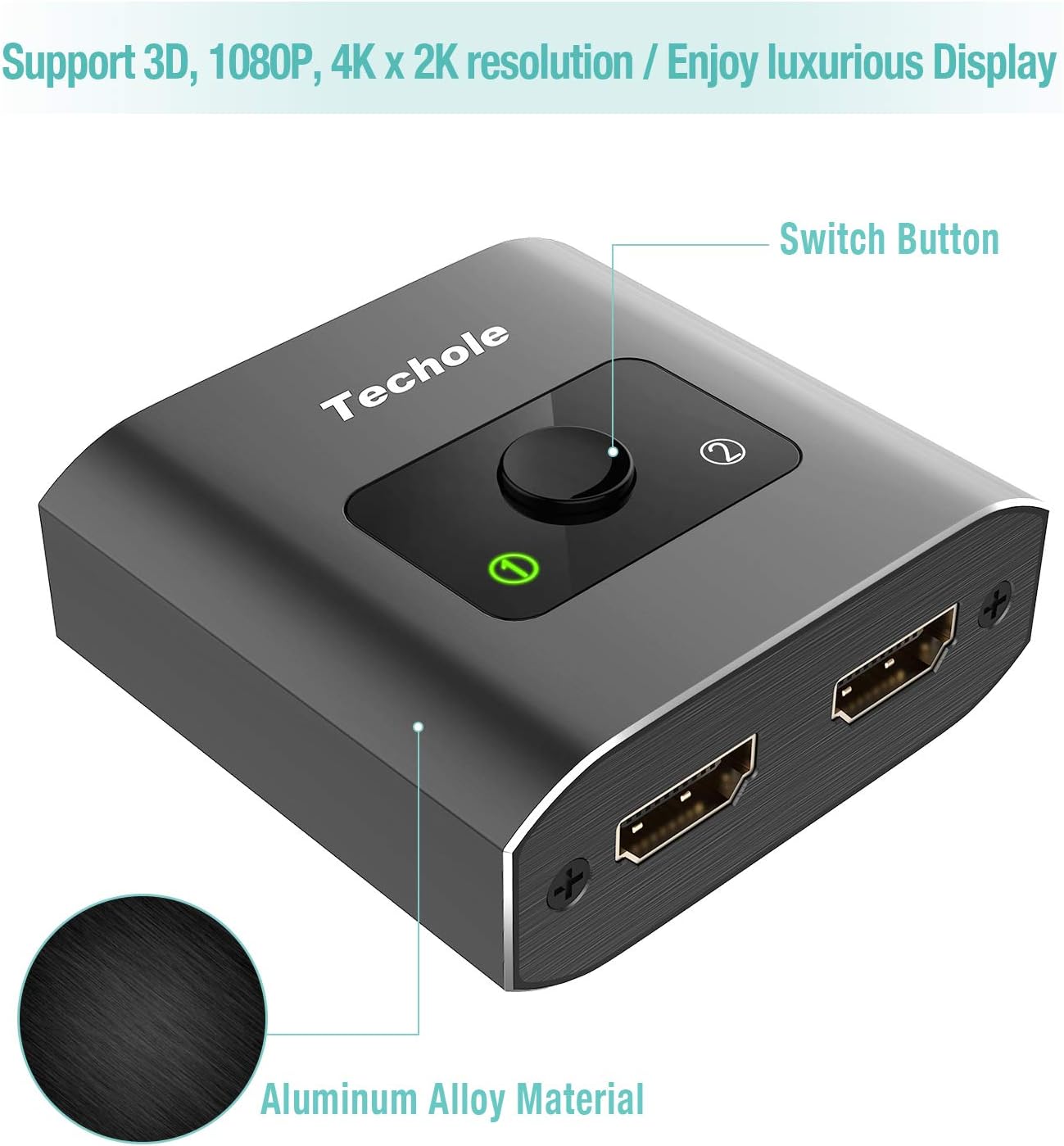 HDMI Switch 4K HDMI Splitter-Techole Aluminum Bi-Directional HDMI Switcher Splitter 2 Input 1 Output, 2 x 1/1 x 2, Support 4K 3D 1080P for Xbox PS4 Roku HDTV Fire Stick Blu Ray(HDMI CABLE NOT INCLUDE): Home Audio & Theater