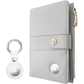 elzama Passport Holder with Airtag Slot for Travel Women, RFID Passport Wallet with Airtag Holder, Zipper Pocket Card Slots Pen Holder & Airtags Keychain (Air tag Not Included) Light Grey