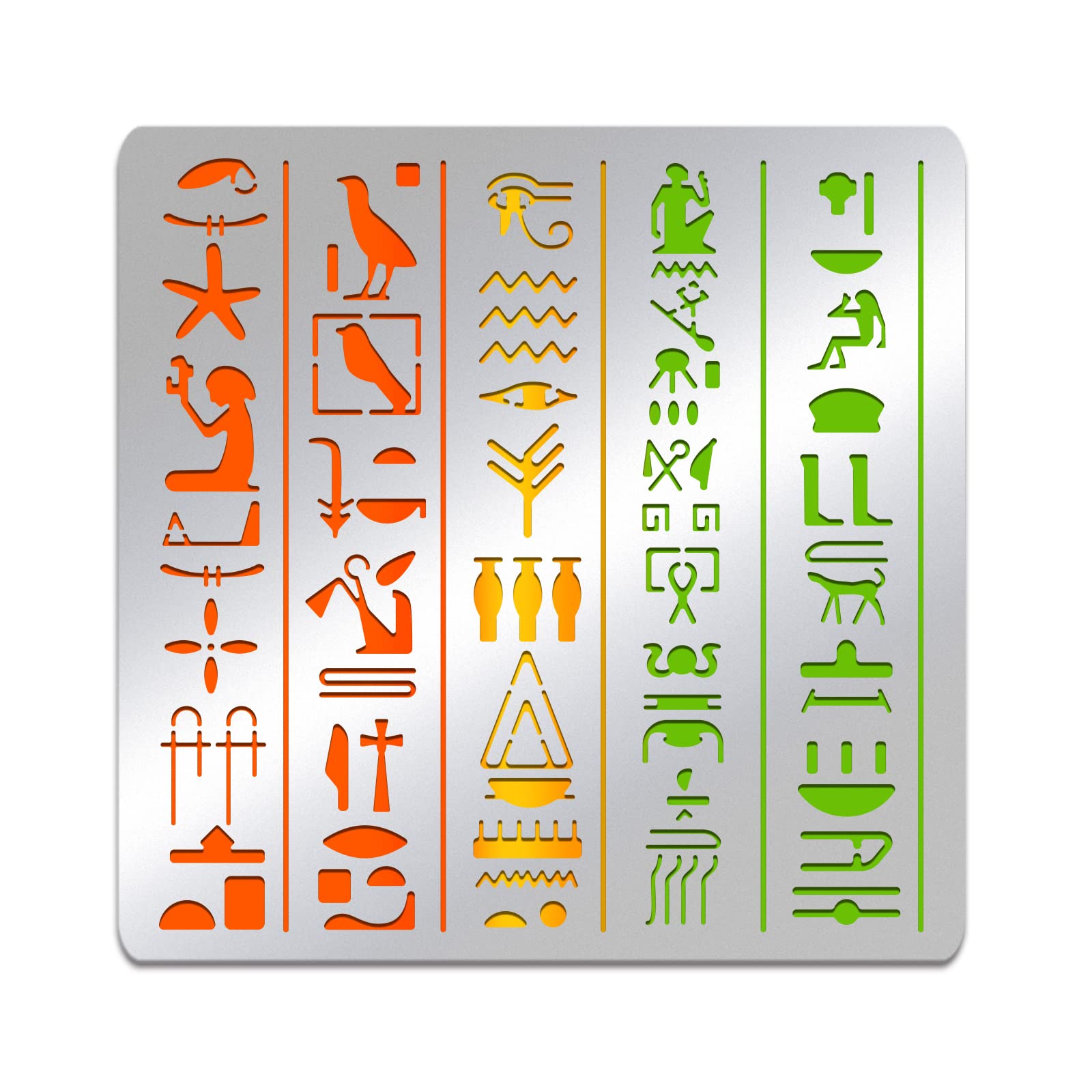 BENECREAT Egypt Theme Stencils, 15.6x15.6cm Egypt Icon Elements Stainless Steel Painting Drawings Stencil for, Engraving and Scrapbooking