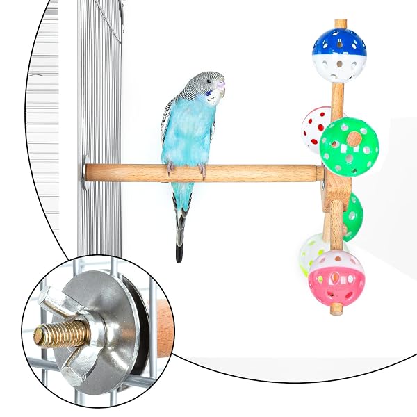 OIIBO BIRD TOY ROTATING PERCH TOY WITH BELL BALLS, PUZZLE PARROT TOYS BIRD CAGE TOYS BOREDOM REDUCING BIRD FORAGING TOYS FOR COCKATIEL, PARAKEETS, PARROTS, BUDGIES, LOVEBIRD, CONURES