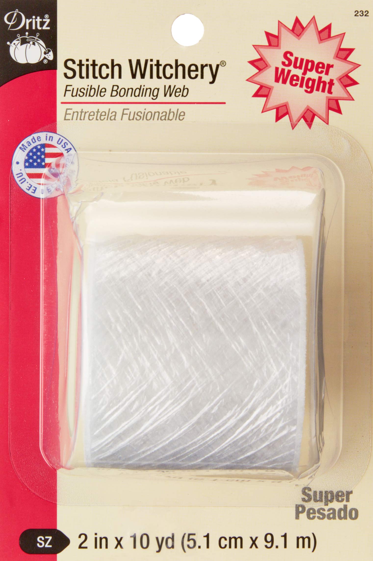 Dritz 232 Stitch Witchery, Super Weight, 2-Inch X 10-Yards, White