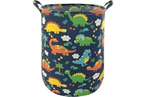 Mziart Large Storage Baskets Foldable Nursery Toys Box Storage Bins Canvas Fabric Gift Baskets Collapsible Laundry Basket Waterproof Clothes Organizer Laundry Hamper with Handles (Blue Dinosaurs)