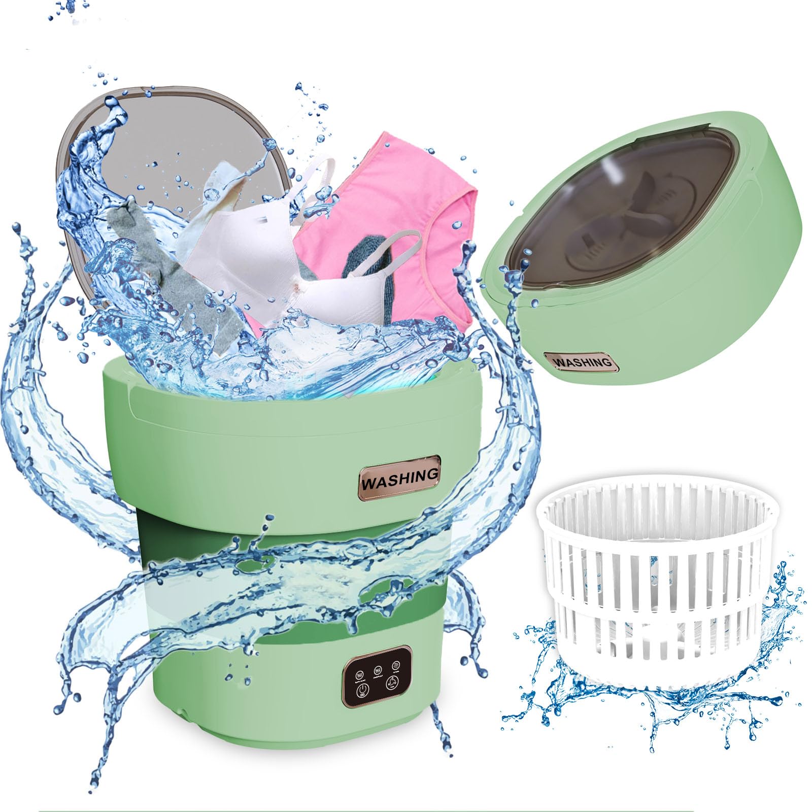 Photo 1 of Portable Mini Washing Machine, 18L Portable Mini Washing Machine, Collapsible Washer with Dryer, Small Foldable Laundry Washer, Apartment, RV, Socks, Baby Clothes, Underwear (Brown)