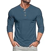 MAGCOMSEN Men's Henley Shirts Long Sleeve Button Shirts Moisture Wicking Tees Casual Basic Solid Pullover Shirt