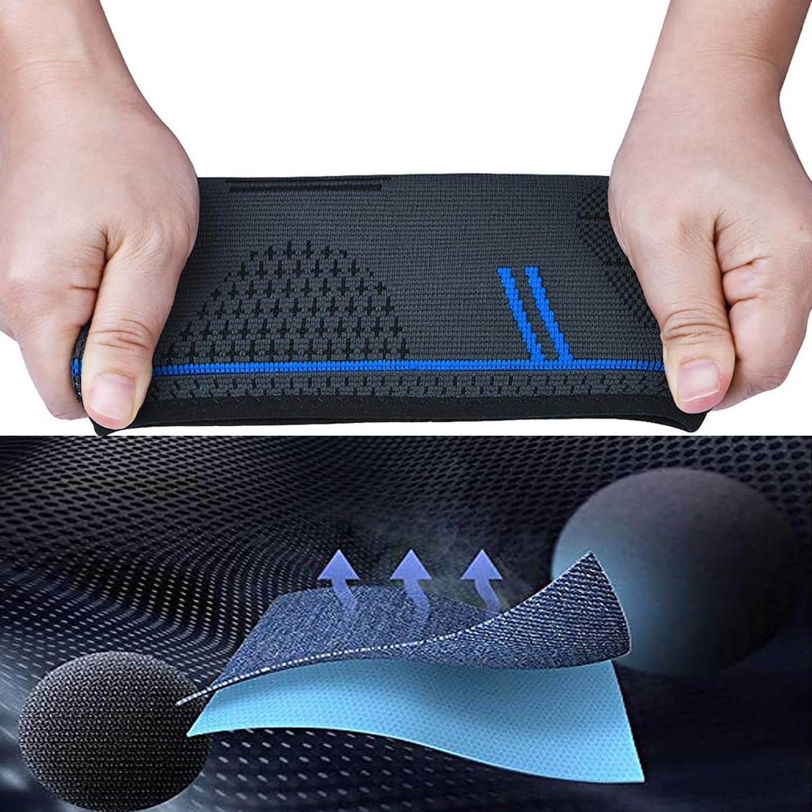 Seitaku Knee Brace Compression Sleeve with Strap: Knee Support Women Men for Running, Basketball, Weightlifting, Gym, Sports, Workout (NavyBlue, Large)