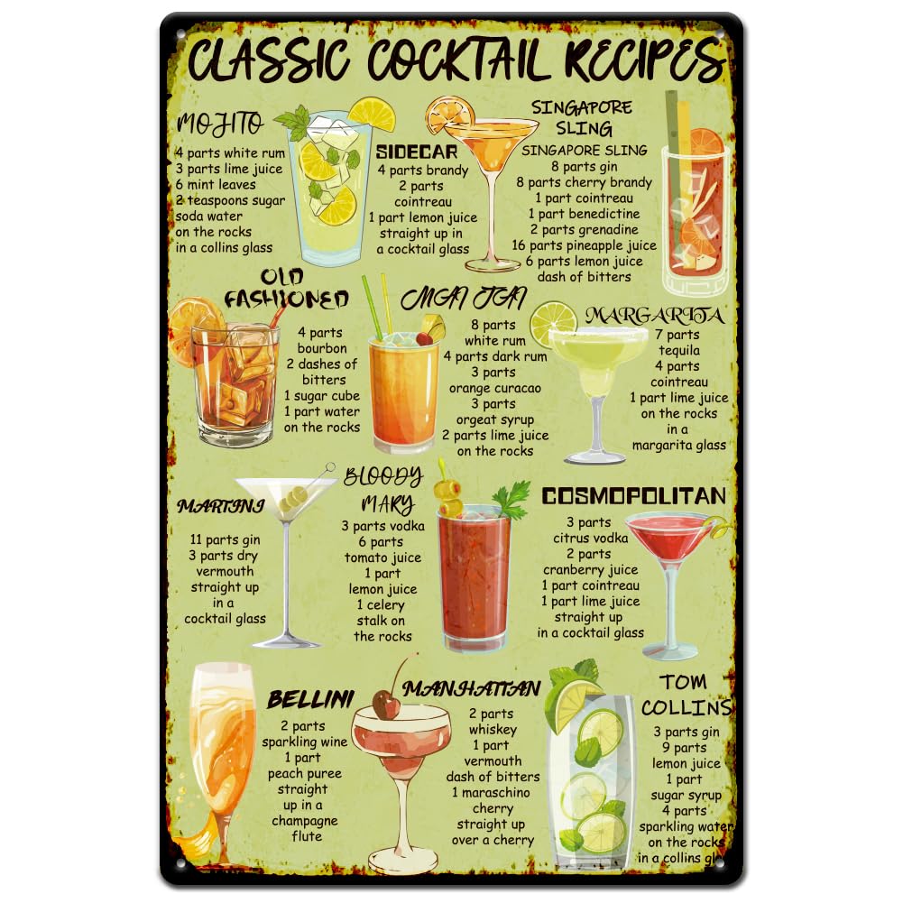 SUPERDANT Cocktail Guide Metal Signs Bar Tin Sign Cocktail Guide Metal Tin Sign Retro Wall Plaque Funny Signs Vintage Decor for Bar Club Man Cave Wall Decor
