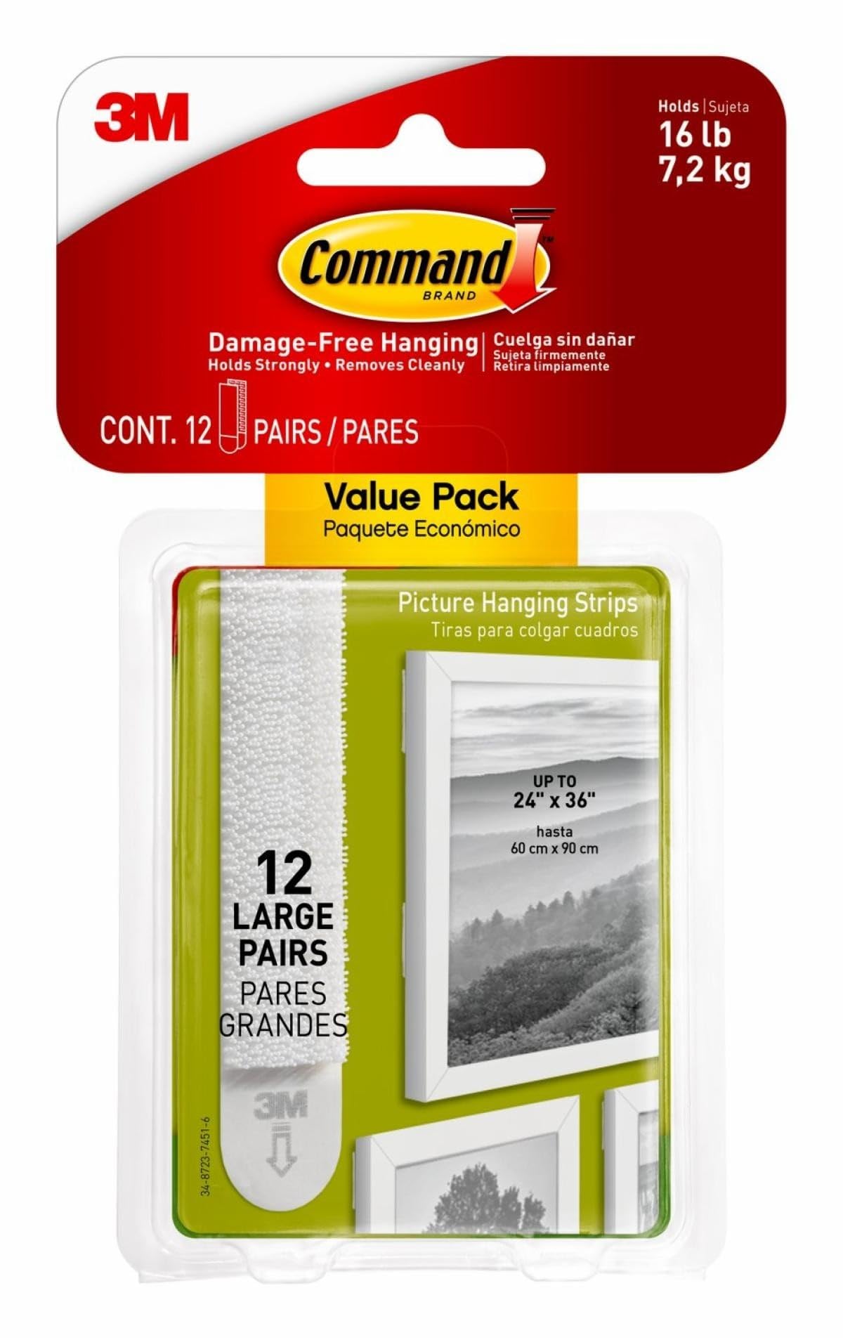 Command Picture and Frame Hanging Strips, Large, White, 2 Pack of 24 Pairs (48 Pairs Total)