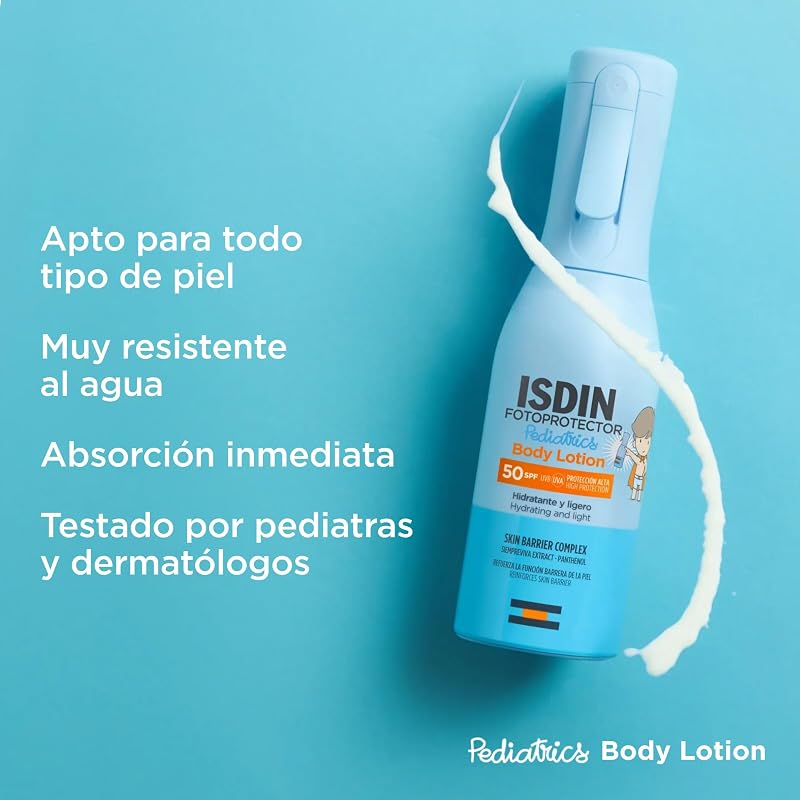 Fotoprotector Body Lotion Pediatrics SPF50, Protector solar corporal ligero en pistola para niños a partir de 6 meses, Crema solar que hidrata intensamente la piel, 250ml