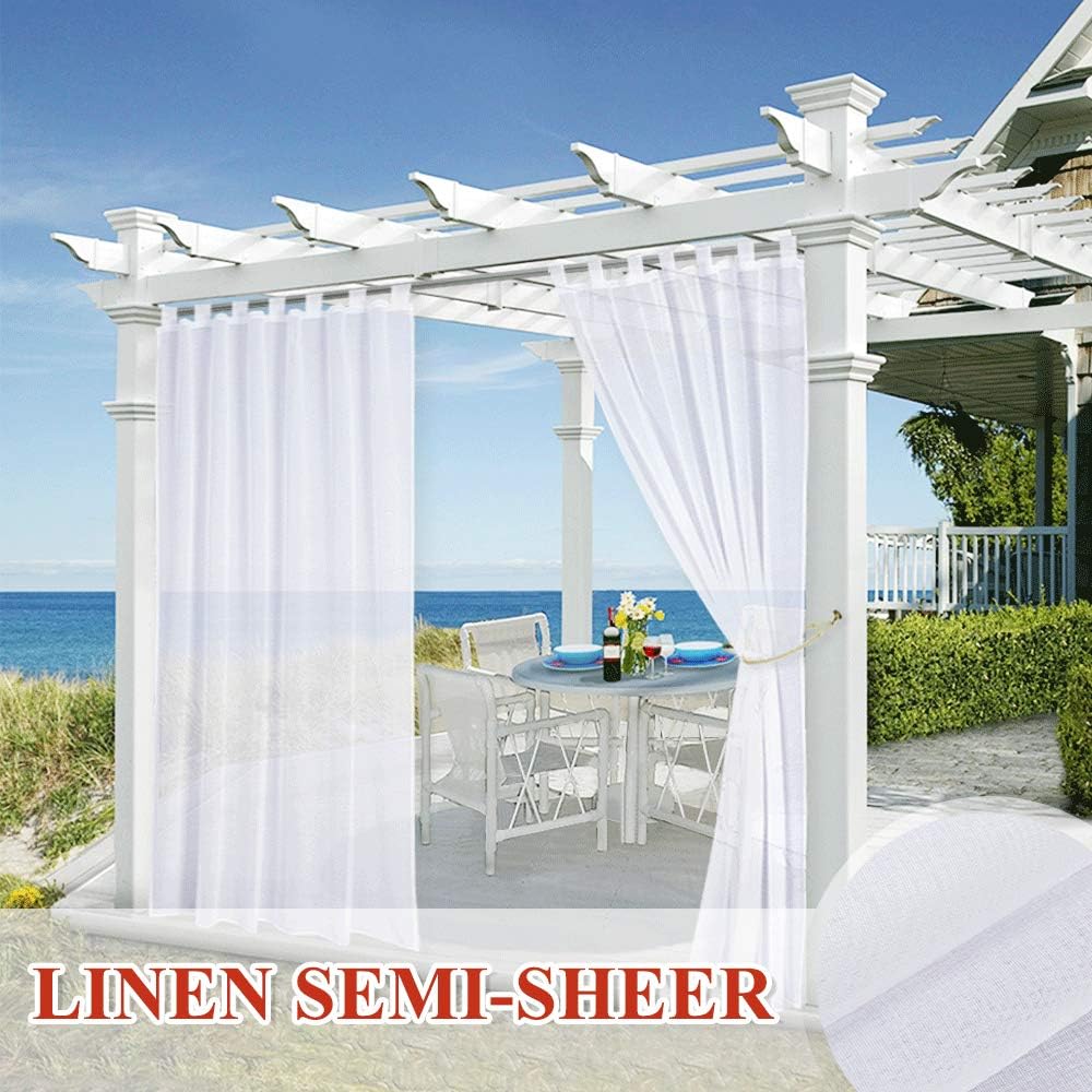 StangH White Outdoor Sheer Curtains 108inch Tab Top