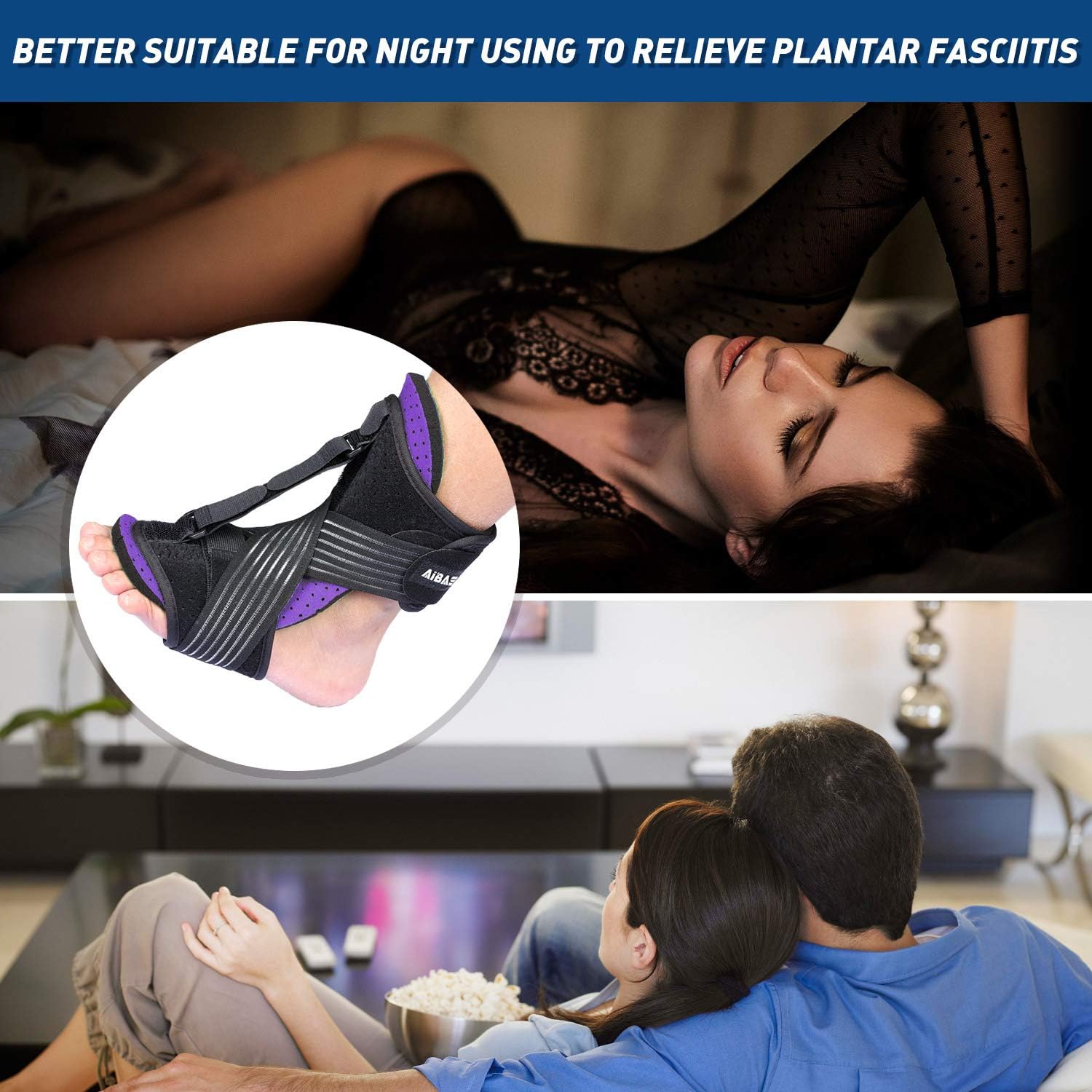 AiBast Plantar Fasciitis Night Splint, 2020 New Upgraded Purple Multi Adjustable Ankle Brace Foot Drop Orthotic Brace for Plantar Fasciitis, Arch Foot Pain, Achilles Tendonitis Support for Women, Men: Health & Personal Care