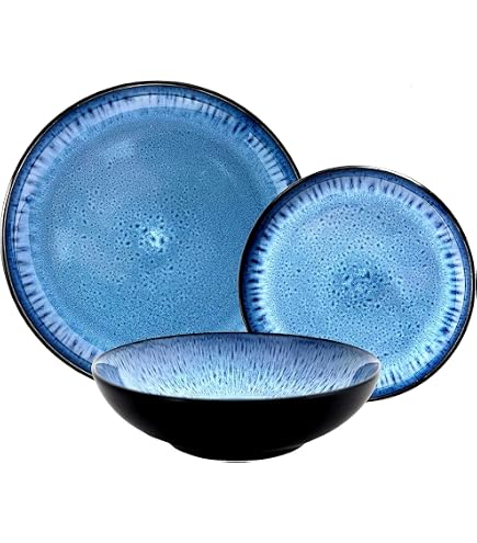 Mikasa Rylan 12-Piece Dinnerware Set - Service For 4, Blue Speckled Stoneware | Includes Dinner Plates, Salad Plates, Bowls - View #12