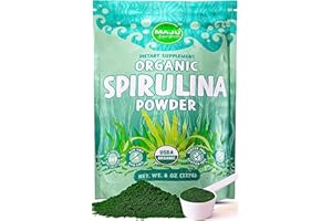 MAJU SUPERFOODS MAJU's Organic Spirulina Powder .5 lb, Microcystin Free, Non-Irradiated, Preferred to Chlorella, Preferred to Hawaiian & Blue Algae, Pure Vegan Green Protein