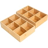Saparim 2 Pack Bamboo Small Desk Drawer Organizer | 360&deg; Rotating, Art Supply Holder &amp; Office Storage Caddy, For Colored Pencils, Crayons, Paintbrushes